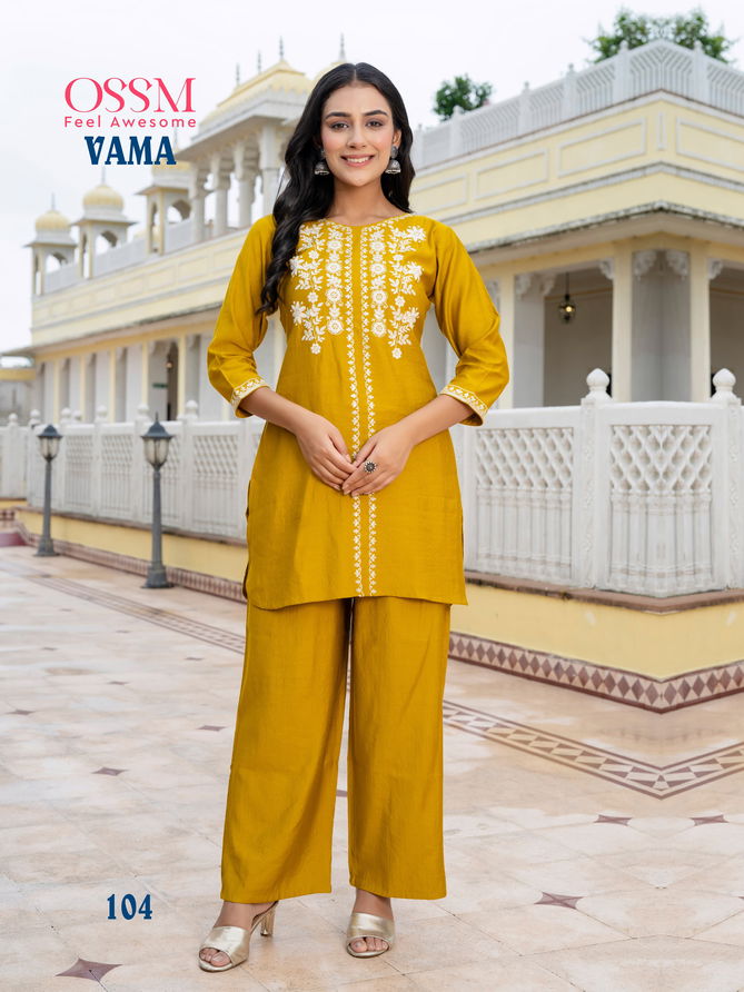 Vama By Ossm Viscose Silk Designer Cord Set Kurti With Bottom Wholesale Online